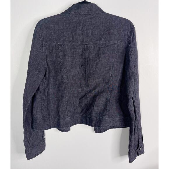 Eileen Fisher Small S Blue Organic Linen Button Front Jacket Lightweight Cropped - Picture 2 of 7